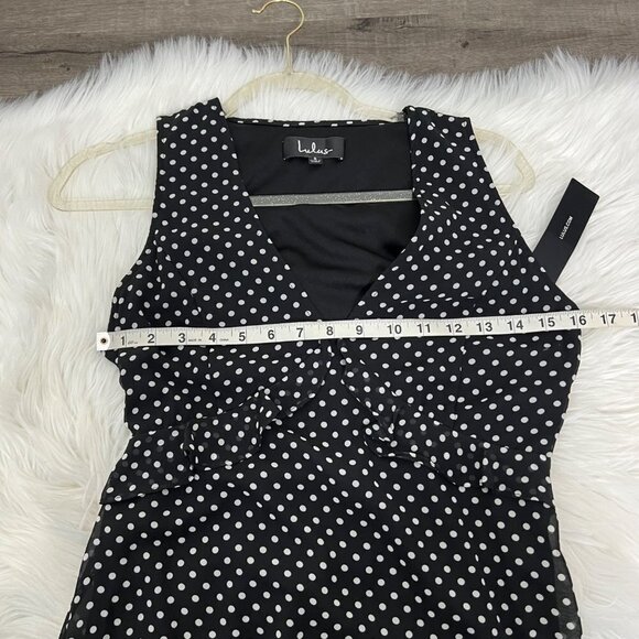 Lulus You Got It Black Polka Dot Mini Dress Sleeveless Ruffle V-Neck Womens Smal - Picture 10 of 11